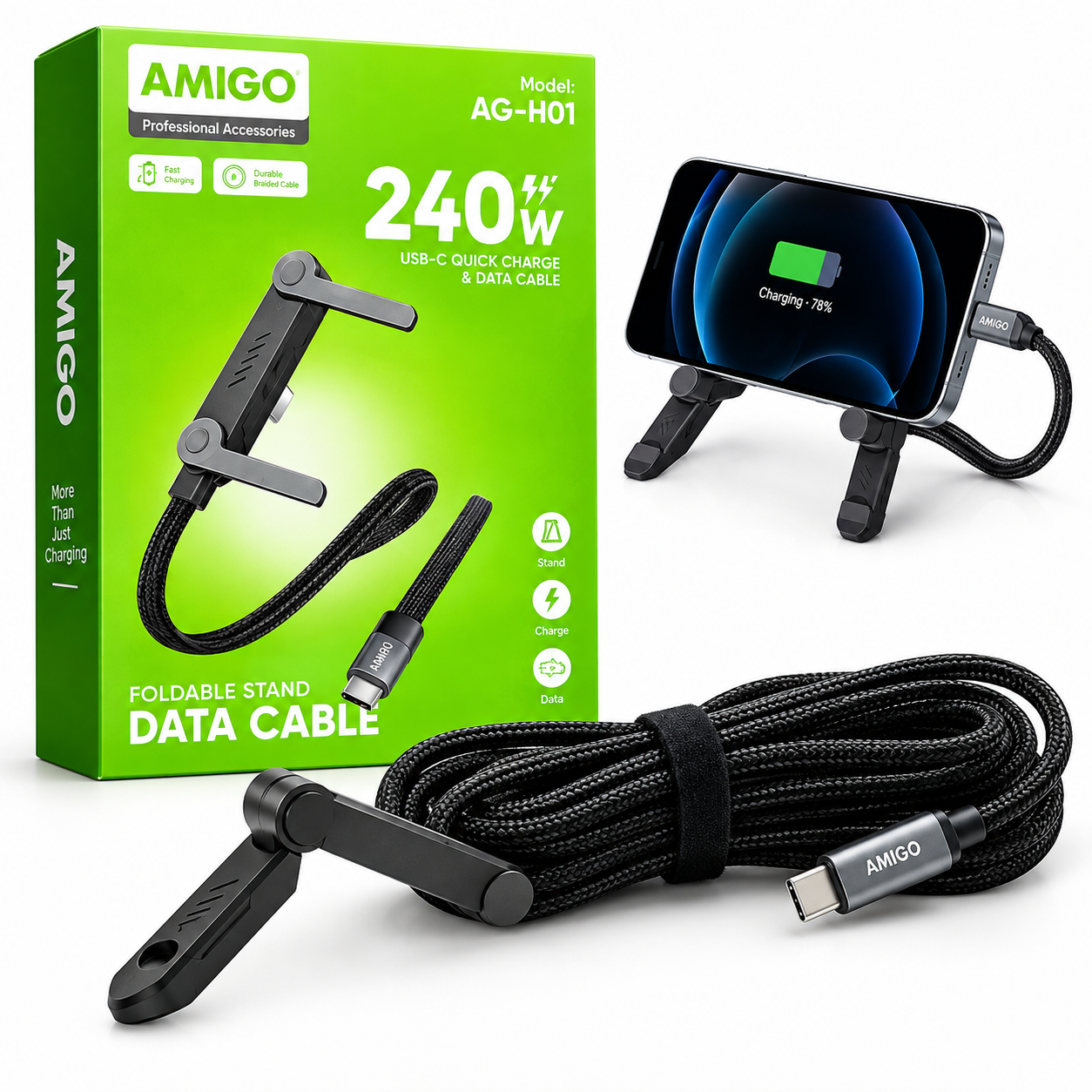 Presentation of AMIGO 240W Foldable Stand Data Cable – AG-H01