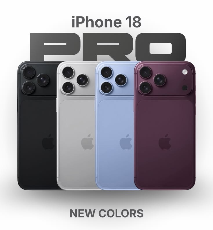 Product image of iPhone 18 Pro Max lineup; colour is illustrative